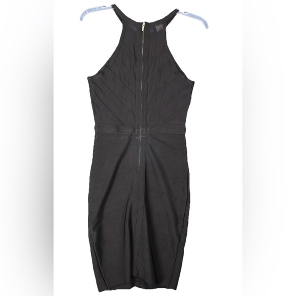 Womens Halter Neck Caging Stud Mesh  Bandage Black Gold Dress sz XS Sexy Mini - Picture 2 of 9